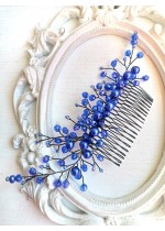 Дизайнерски гребен с кристали и перли Сваровски в кралско синьо модел Blue Garden by Rosie
